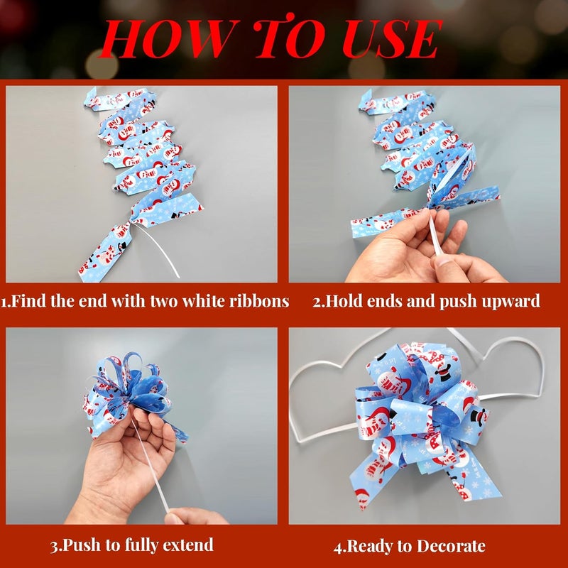 Festizzy Store 48 PCS Christmas Bows for Gift Wrapping 5" Easy & Fast Christmas Pull Bows with Ribbon Warp, Gift Wrapping Supplies for Baskets & Presents, Wine Bottles Decoration, Bouquet - Image 4
